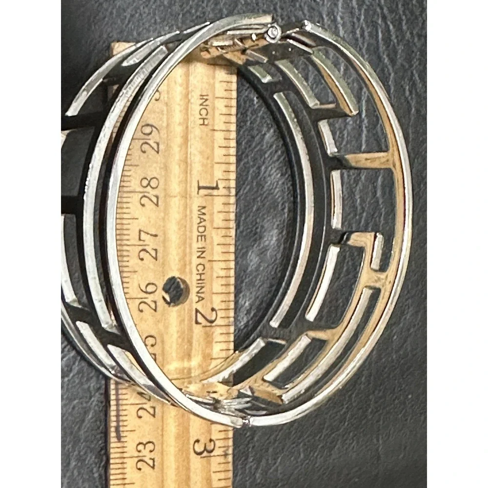 Silver‎ Tone Geometric Openwork Clamper Bracelet  Modern Architectural Statement